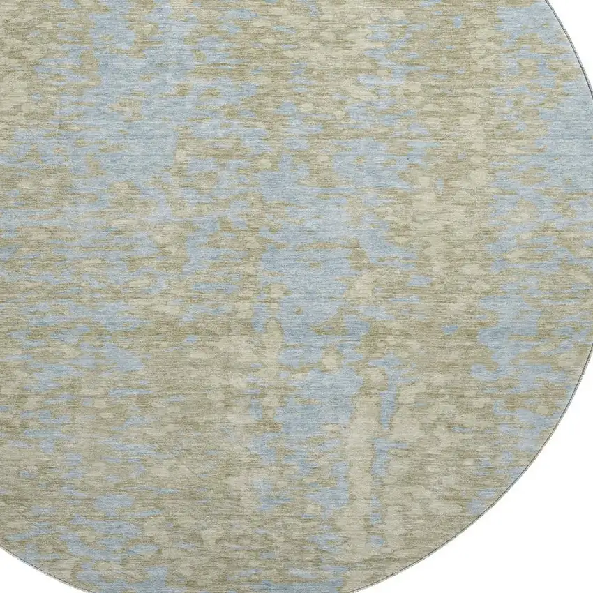 8' Beige And Blue Abstract Washable Round Rug With UV Protection Photo 2