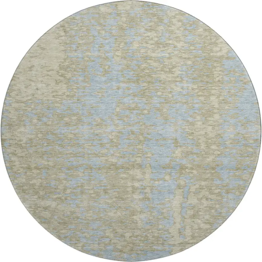 8' Beige And Blue Abstract Washable Round Rug With UV Protection Photo 1