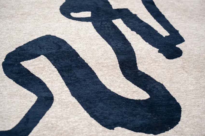 8' Beige And Blue Abstract Washable Round Rug With UV Protection Photo 8