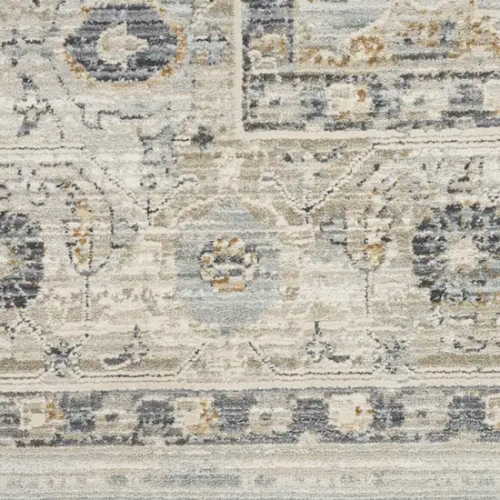 8' Beige And Blue Floral Medallion Distressed Runner Rug With Fringe Photo 6