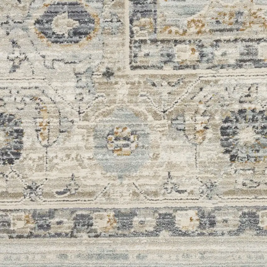 8' Beige And Blue Floral Medallion Distressed Runner Rug With Fringe Photo 6