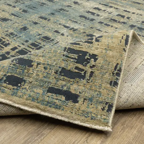 8' Beige And Blue Geometric Runner Rug Photo 9
