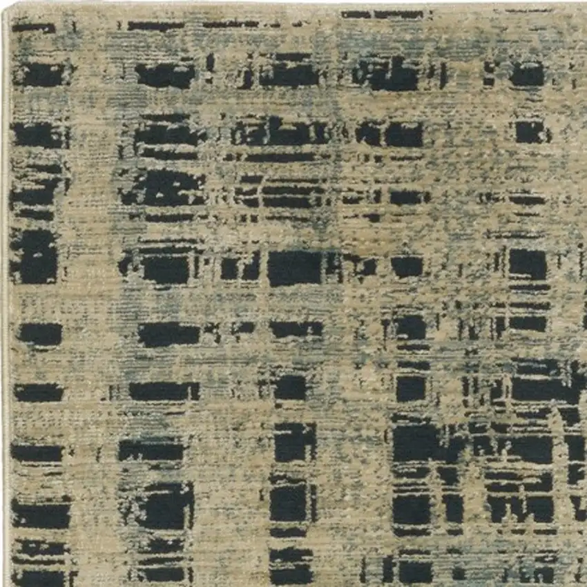 8' Beige And Blue Geometric Runner Rug Photo 7