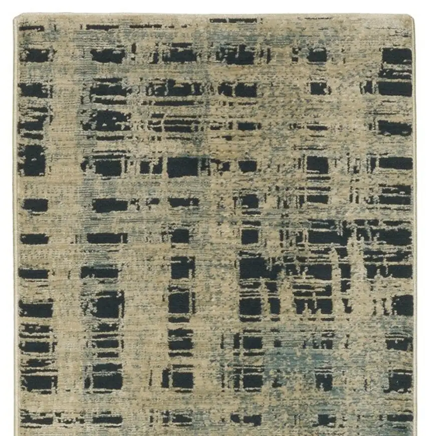 8' Beige And Blue Geometric Runner Rug Photo 5