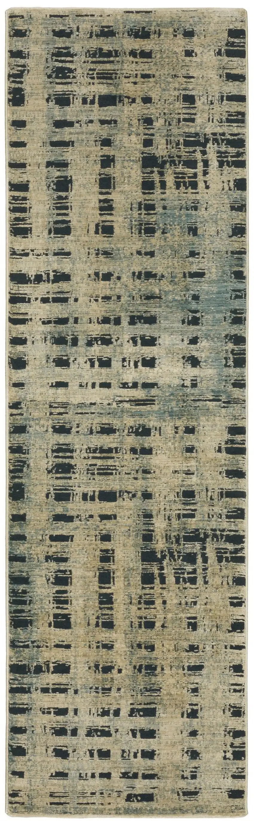 8' Beige And Blue Geometric Runner Rug Photo 2