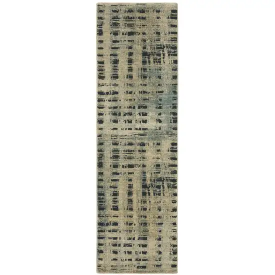 8' Beige And Blue Geometric Runner Rug Photo 2