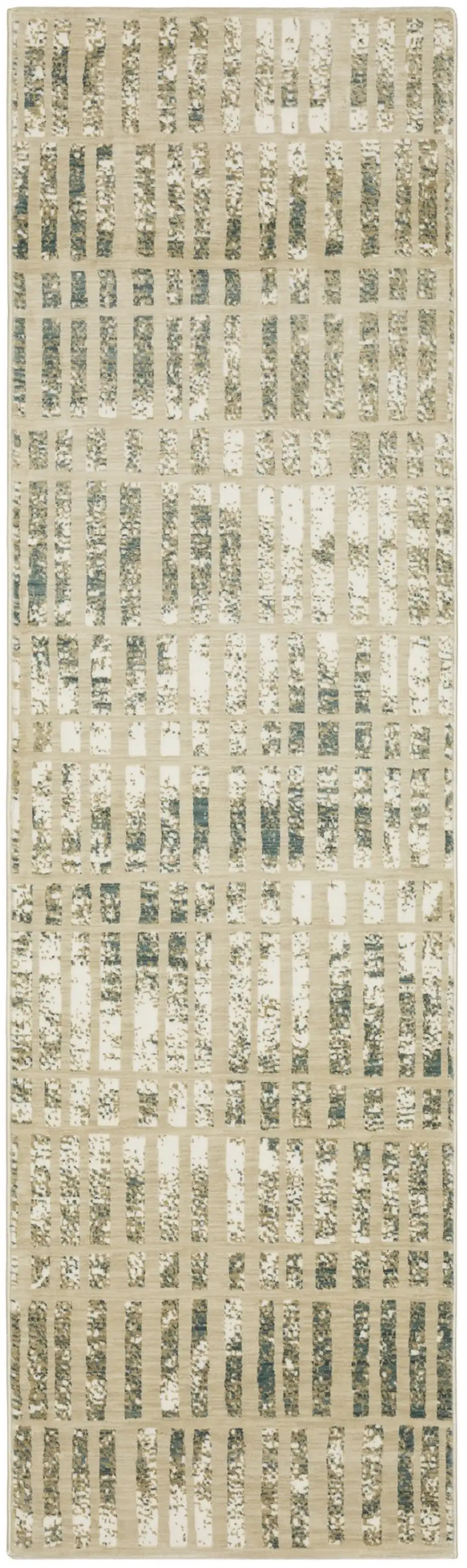 8' Beige And Blue Geometric Runner Rug Photo 2