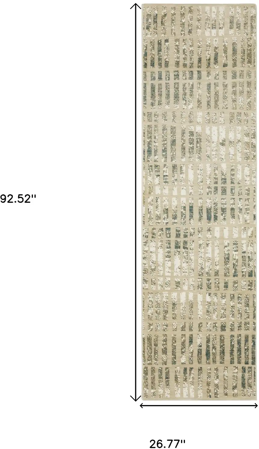8' Beige And Blue Geometric Runner Rug Photo 3