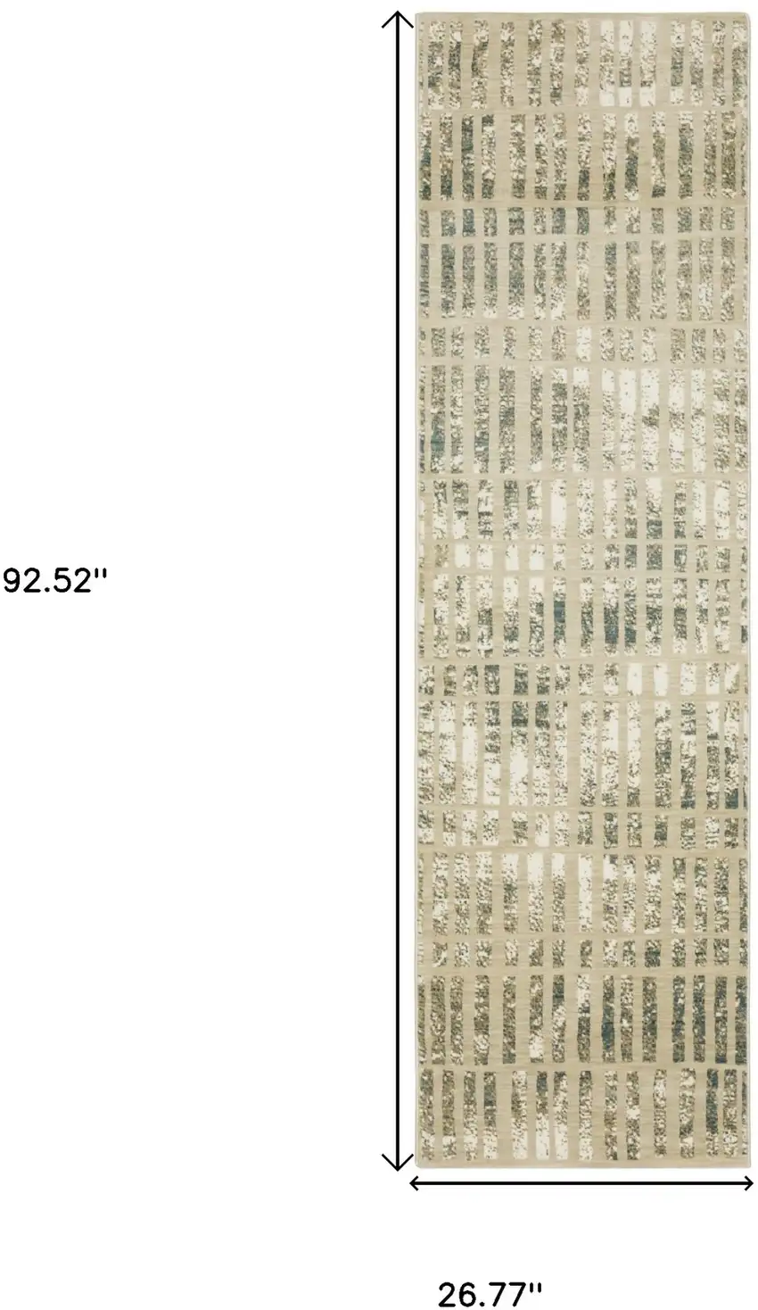 8' Beige And Blue Geometric Runner Rug Photo 3