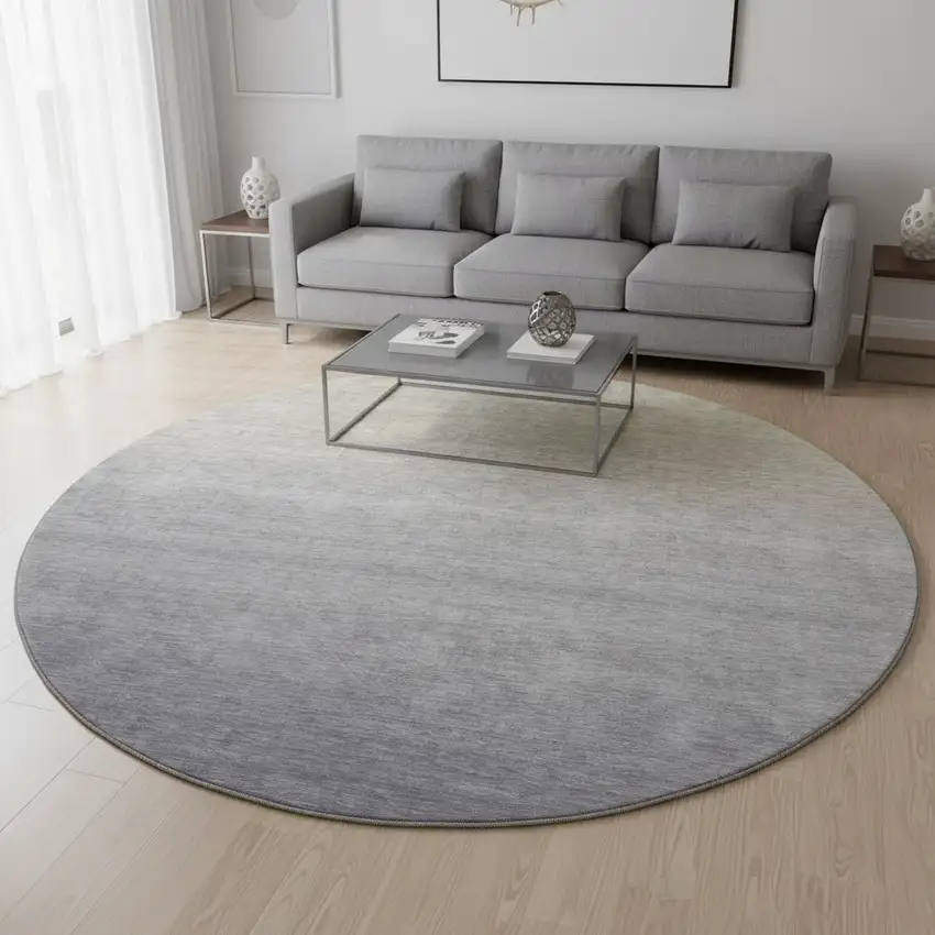 8' Beige And Blue Ombre Washable Round Rug With UV Protection Photo 2