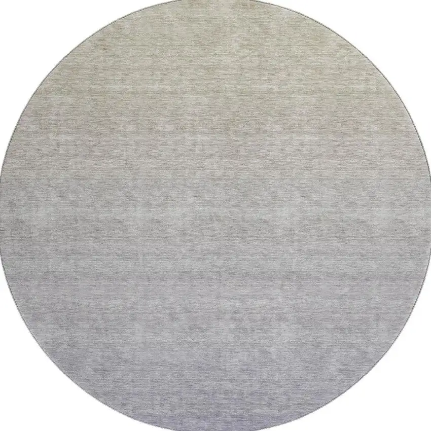 8' Beige And Blue Ombre Washable Round Rug With UV Protection Photo 4