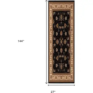 Photo of 12' Beige And Blue Oriental Runner Rug