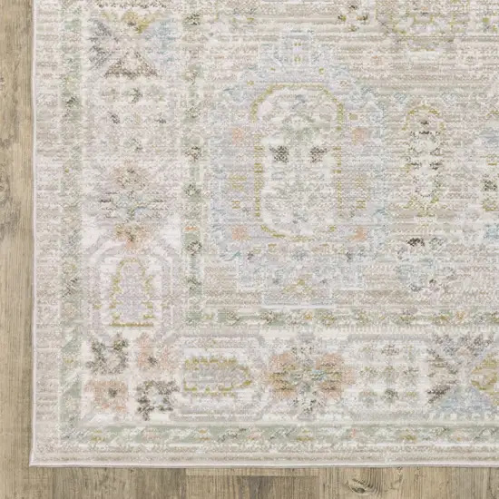 8' Beige And Blue Oriental Runner Rug Photo 9