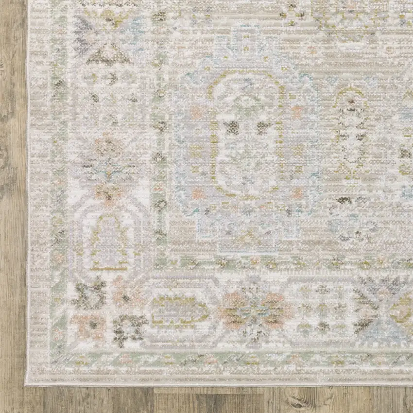 8' Beige And Blue Oriental Runner Rug Photo 9