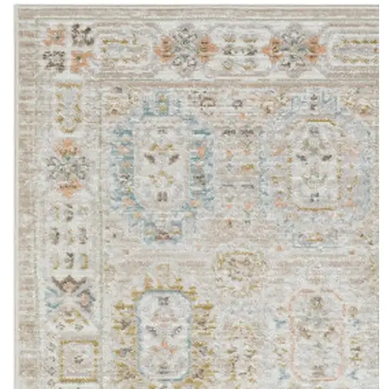 8' Beige And Blue Oriental Runner Rug Photo 3