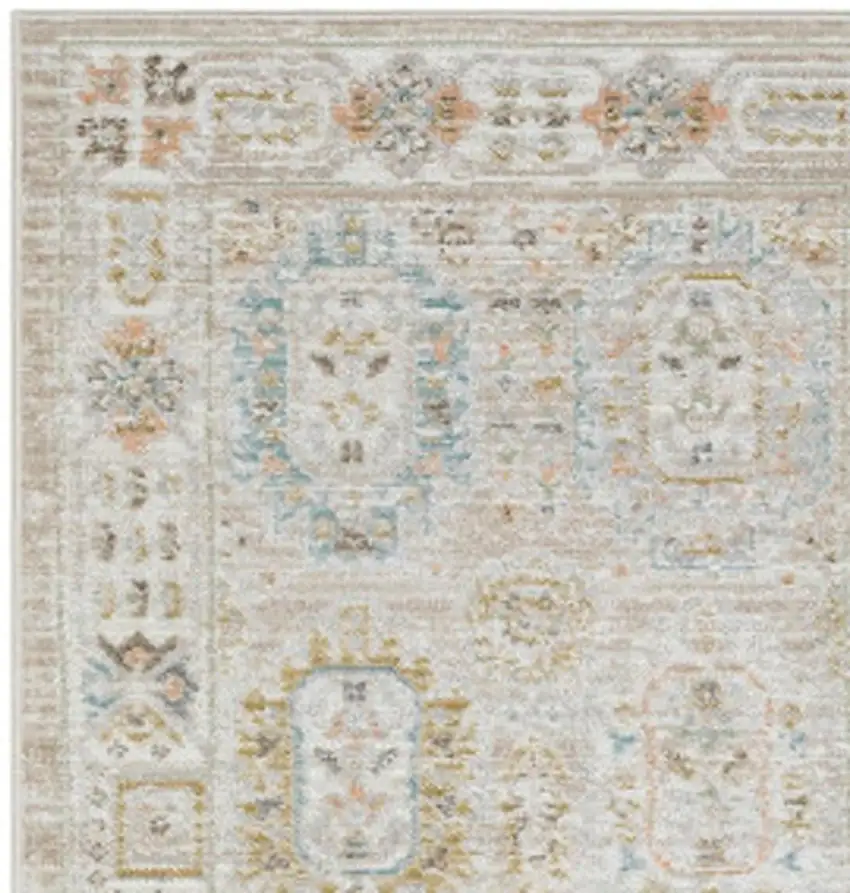 8' Beige And Blue Oriental Runner Rug Photo 3