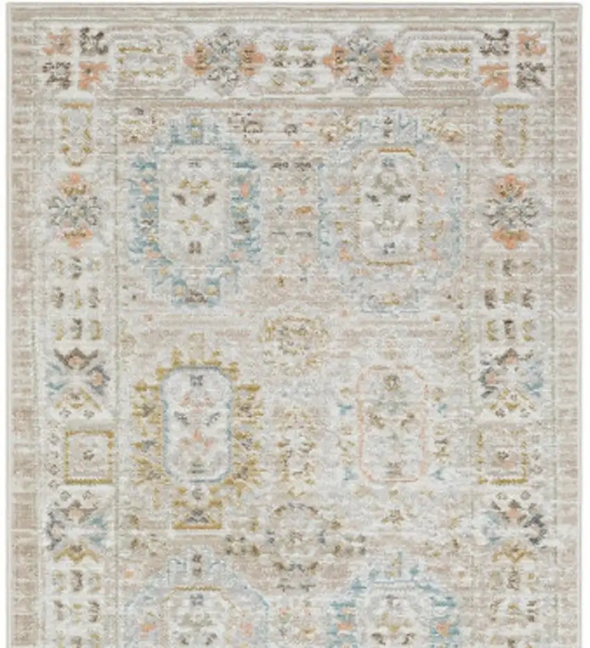 8' Beige And Blue Oriental Runner Rug Photo 4