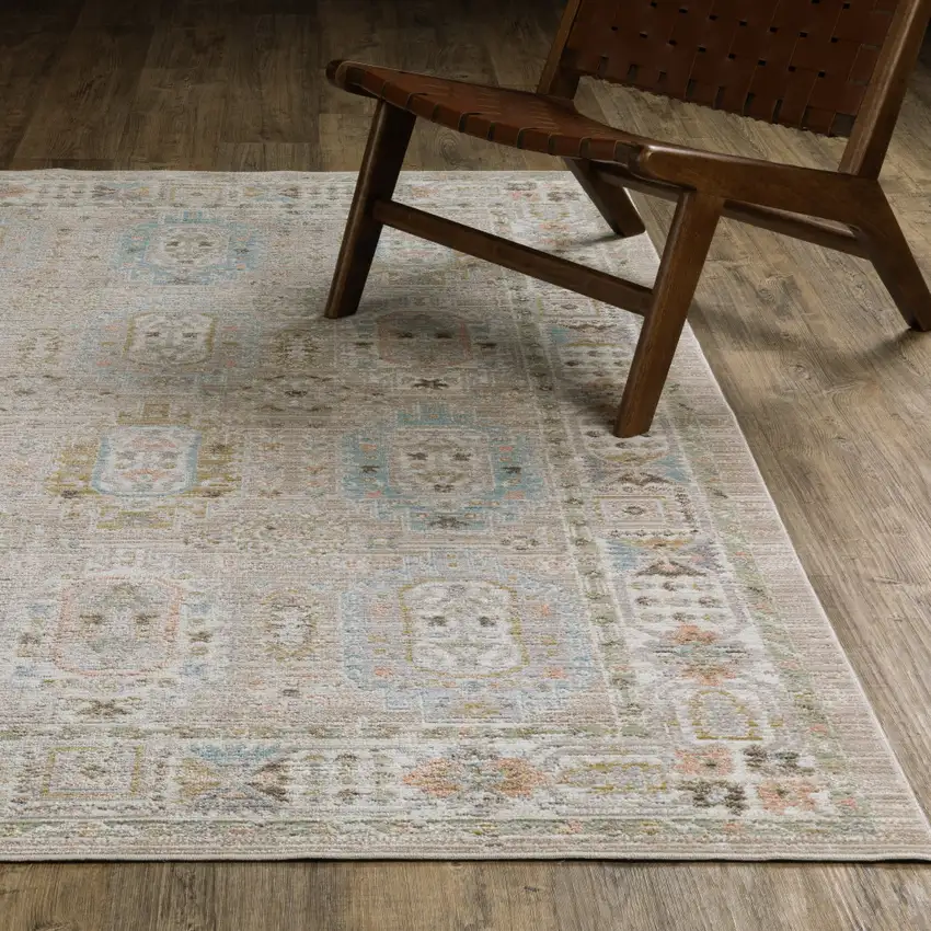 8' Beige And Blue Oriental Runner Rug Photo 5