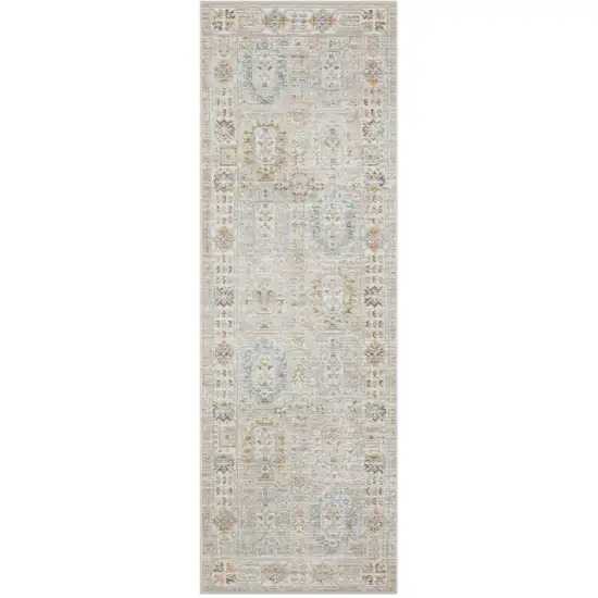 8' Beige And Blue Oriental Runner Rug Photo 2