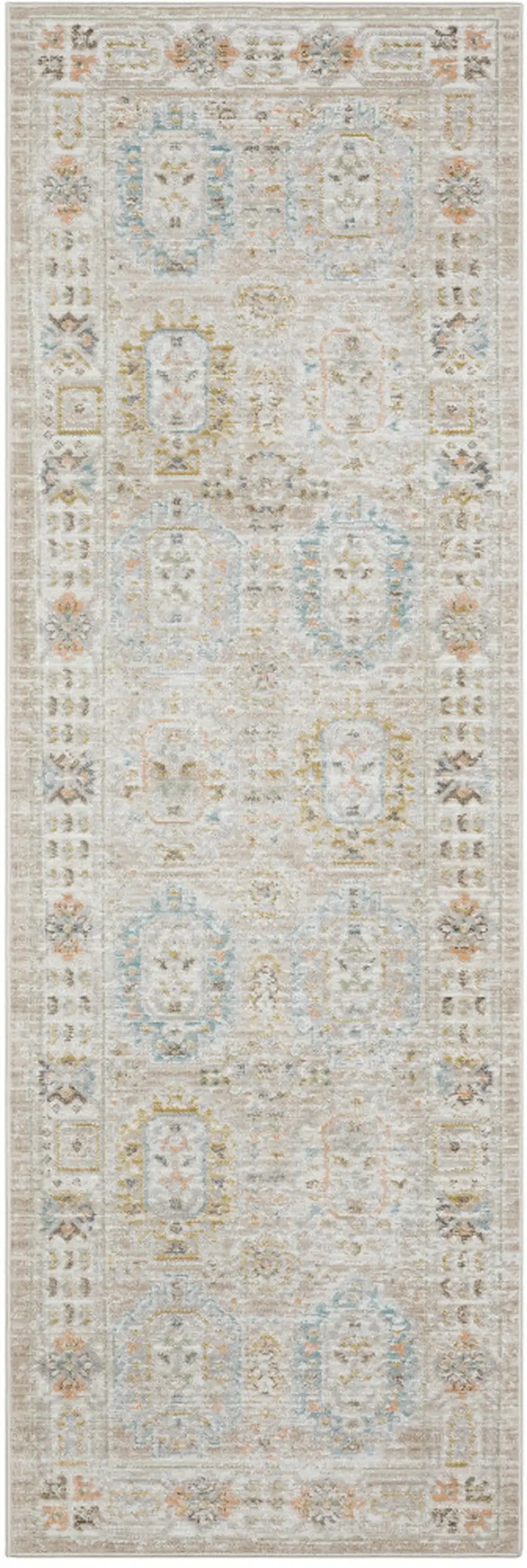 8' Beige And Blue Oriental Runner Rug Photo 2