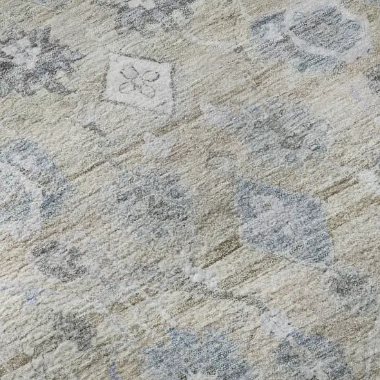 8' Beige And Blue Oriental Washable Round Rug With UV Protection Photo 8