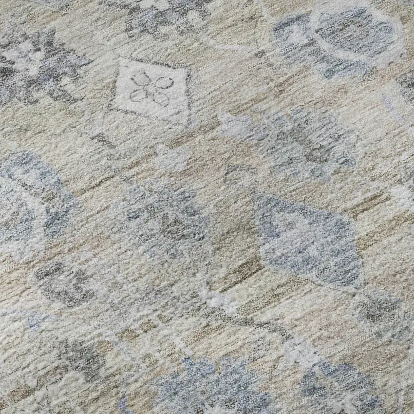 8' Beige And Blue Oriental Washable Round Rug With UV Protection Photo 8