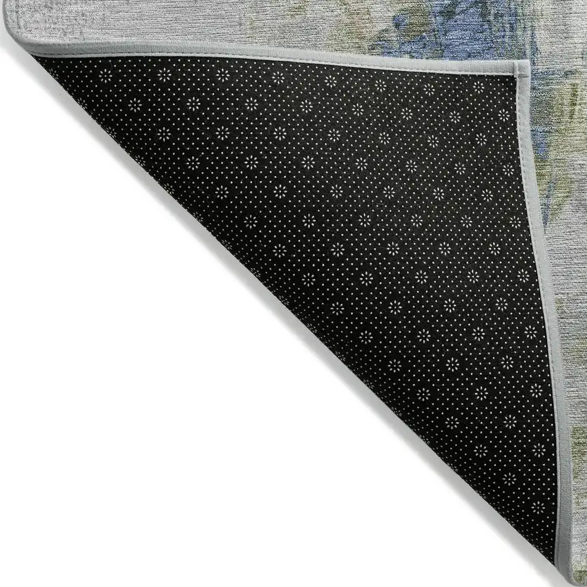 8' Beige And Blue Round Abstract Washable Indoor Outdoor Area Rug Photo 9