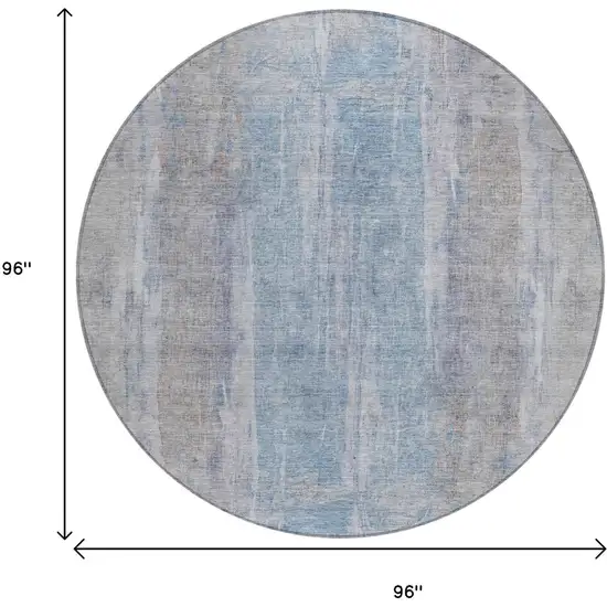 8' Beige And Blue Round Abstract Washable Indoor Outdoor Area Rug Photo 3