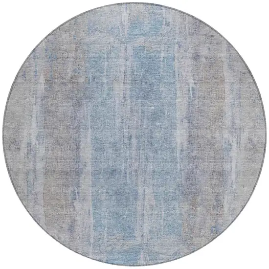 8' Beige And Blue Round Abstract Washable Indoor Outdoor Area Rug Photo 4