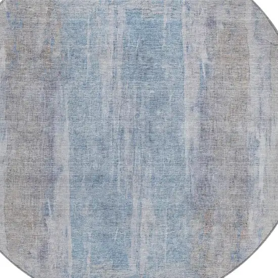 8' Beige And Blue Round Abstract Washable Indoor Outdoor Area Rug Photo 7