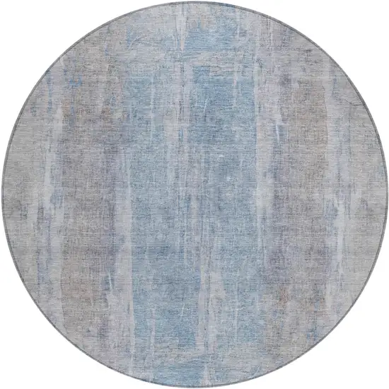 8' Beige And Blue Round Abstract Washable Indoor Outdoor Area Rug Photo 2