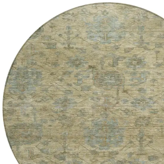 8' Beige And Blue Round Damask Washable Indoor Outdoor Area Rug Photo 5