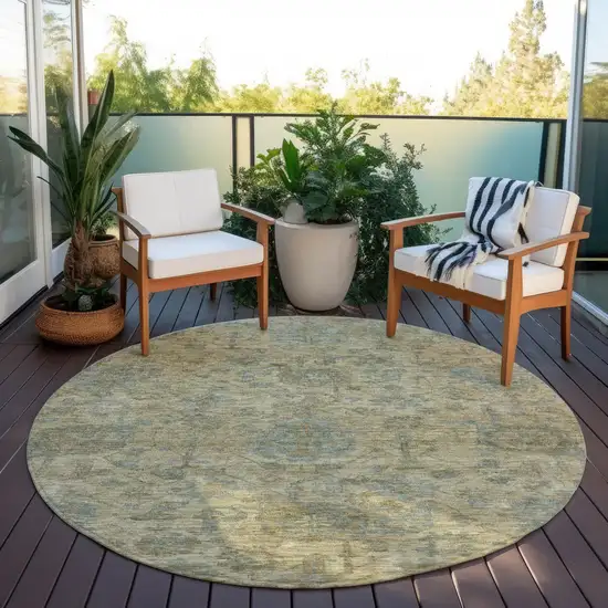 8' Beige And Blue Round Damask Washable Indoor Outdoor Area Rug Photo 7