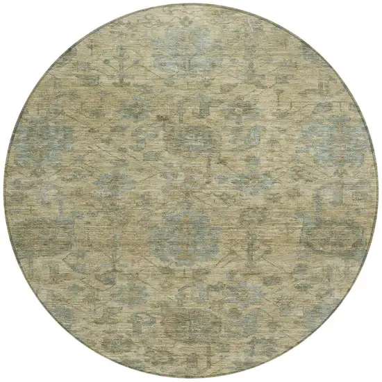 8' Beige And Blue Round Damask Washable Indoor Outdoor Area Rug Photo 6