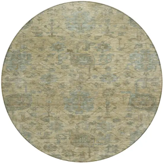 8' Beige And Blue Round Damask Washable Indoor Outdoor Area Rug Photo 2