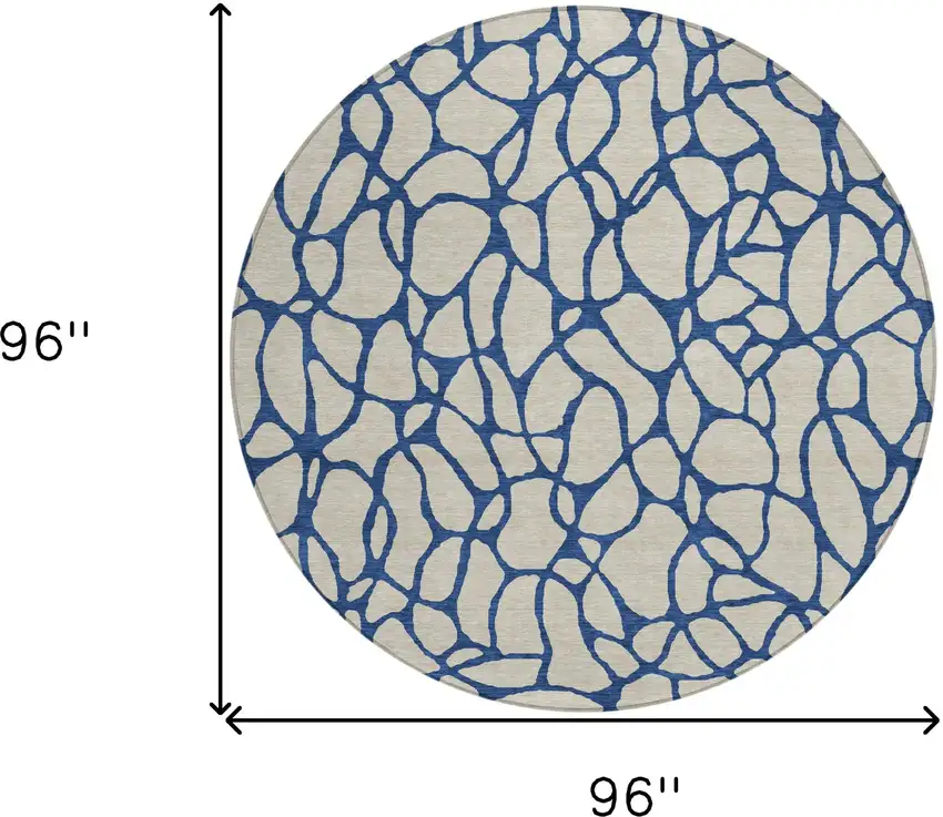 8' Beige And Blue Round Geometric Washable Indoor Outdoor Area Rug Photo 3