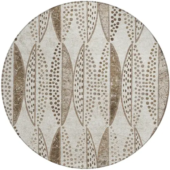 8' Beige And Blue Round Geometric Washable Indoor Outdoor Area Rug Photo 2