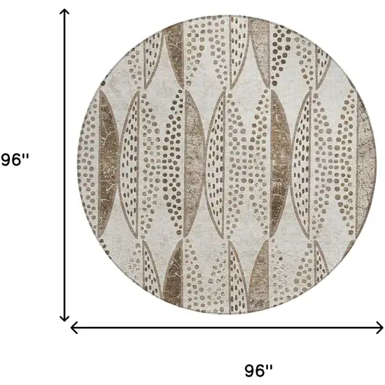 8' Beige And Blue Round Geometric Washable Indoor Outdoor Area Rug Photo 7