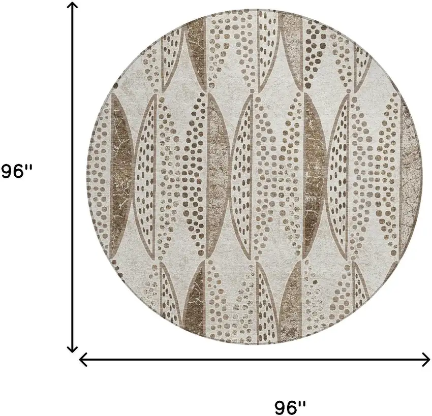 8' Beige And Blue Round Geometric Washable Indoor Outdoor Area Rug Photo 7