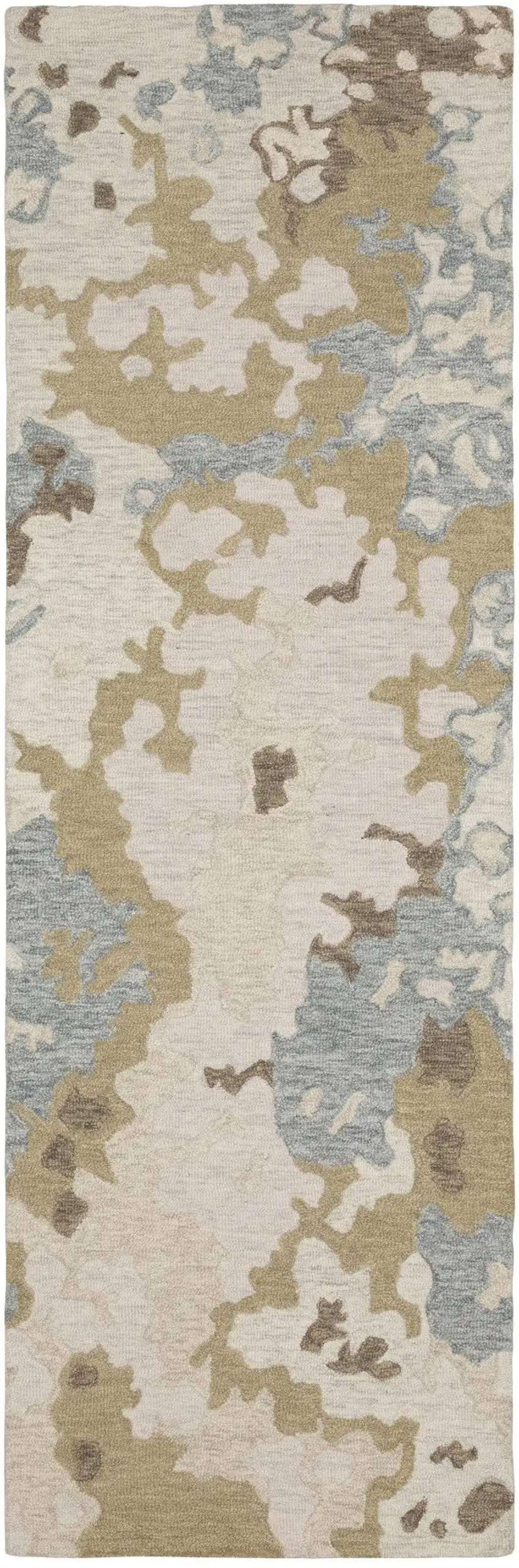 8' Beige And Blue Wool Abstract Hand Tufted Runner Rug Photo 5