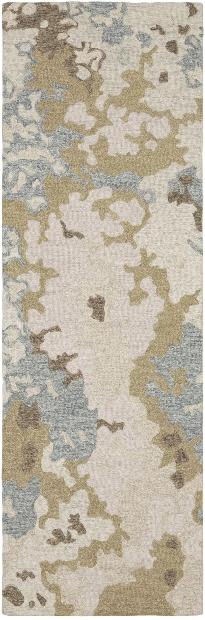 8' Beige And Blue Wool Abstract Hand Tufted Runner Rug Photo 2