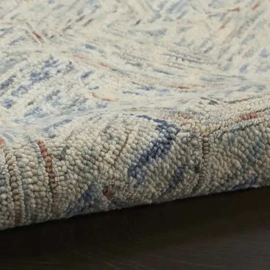 8' Beige And Blue Wool Geometric Runner Rug Photo 8