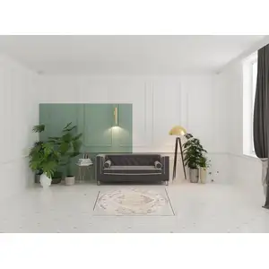 Photo of 5' Beige And Bronze Floral Medallion Round Rug