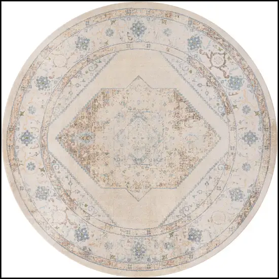 5' Beige And Bronze Floral Medallion Round Rug Photo 2