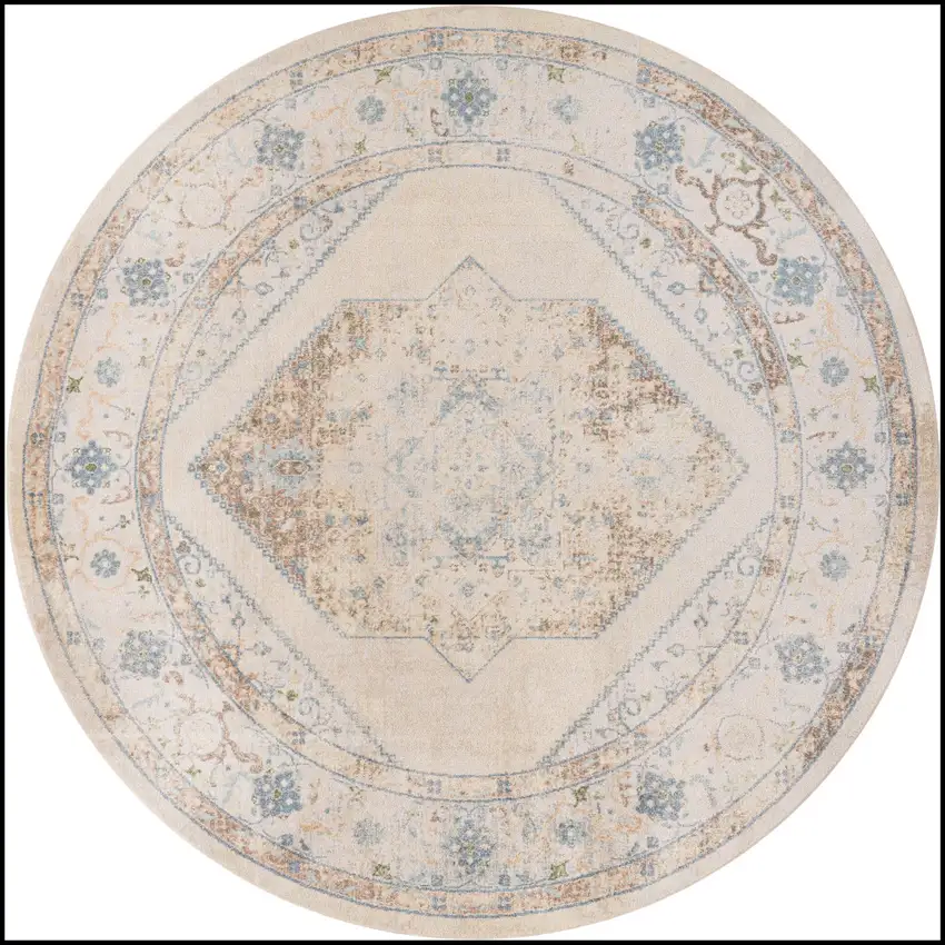 8' Beige And Bronze Floral Medallion Round Rug Photo 2