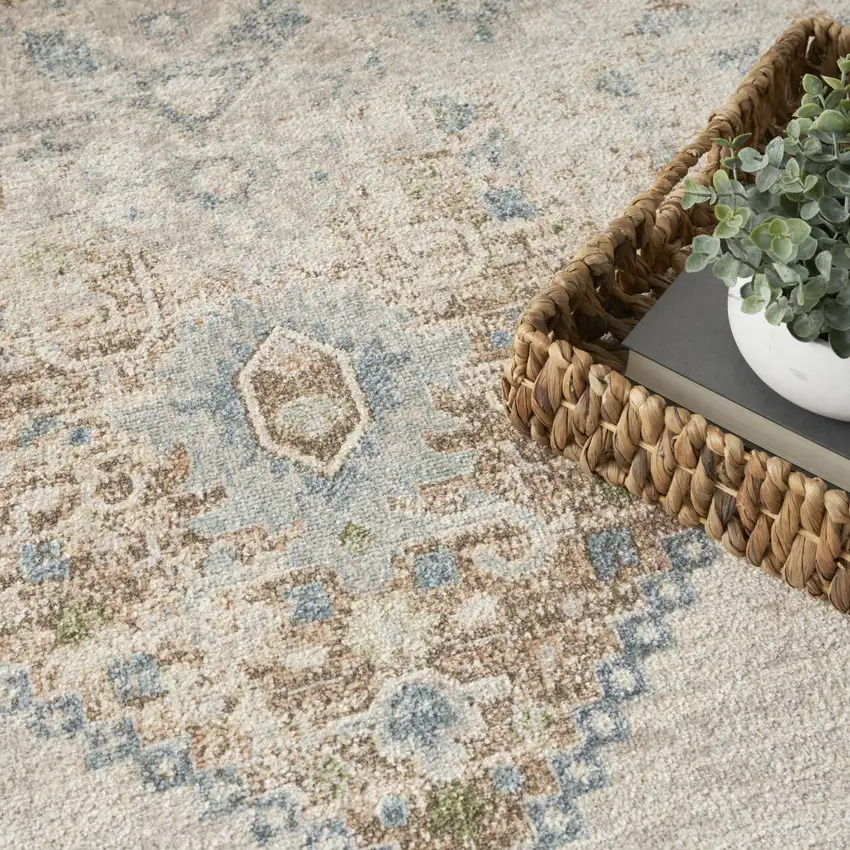 8' Beige And Bronze Floral Medallion Round Rug Photo 9