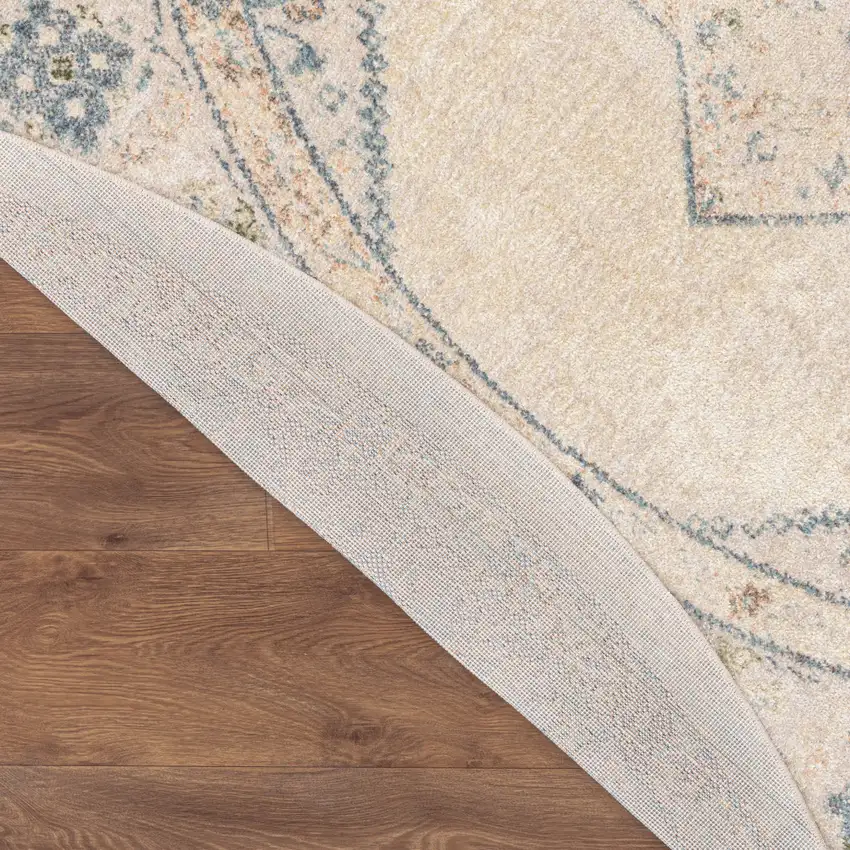 8' Beige And Bronze Floral Medallion Round Rug Photo 7