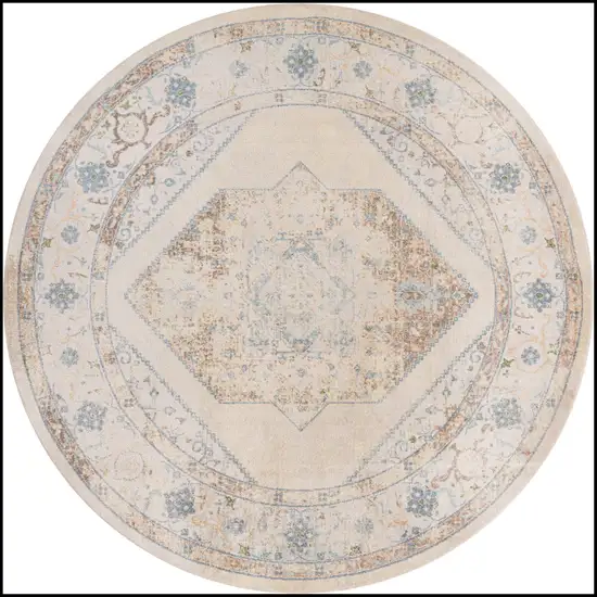 8' Beige And Bronze Floral Medallion Round Rug Photo 4