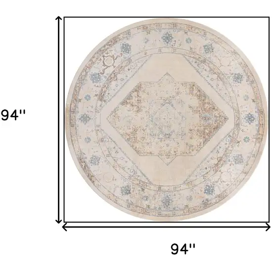 8' Beige And Bronze Floral Medallion Round Rug Photo 3