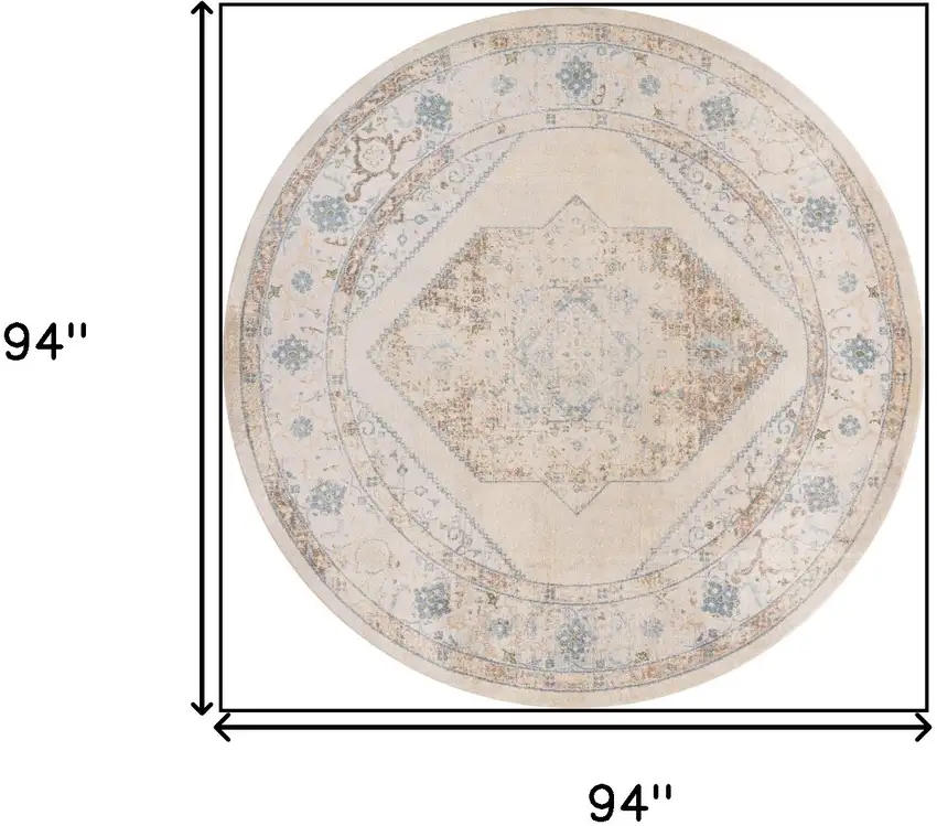 8' Beige And Bronze Floral Medallion Round Rug Photo 3